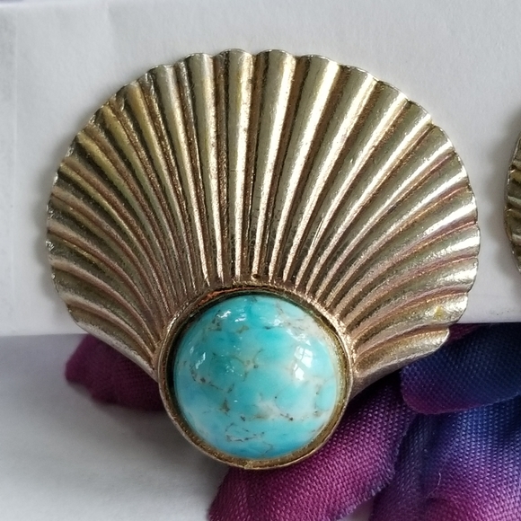 Relisted - Vintage Dauplaise fan shaped earrings blue cab - Picture 5 of 14